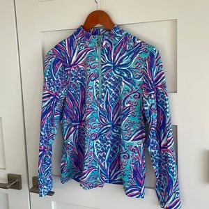 Lulu B quarter zip size small, pink aqua blue & white